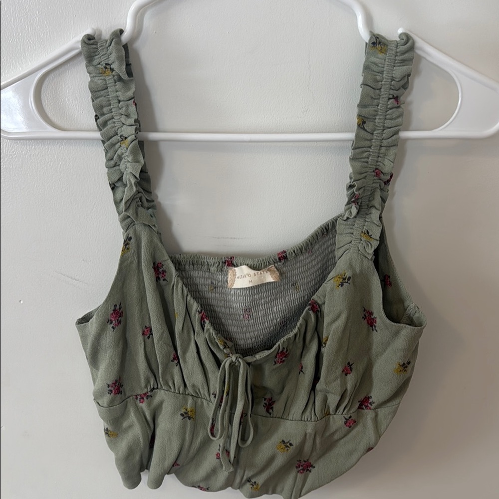 Floral Green Sleeveless Cropped Top